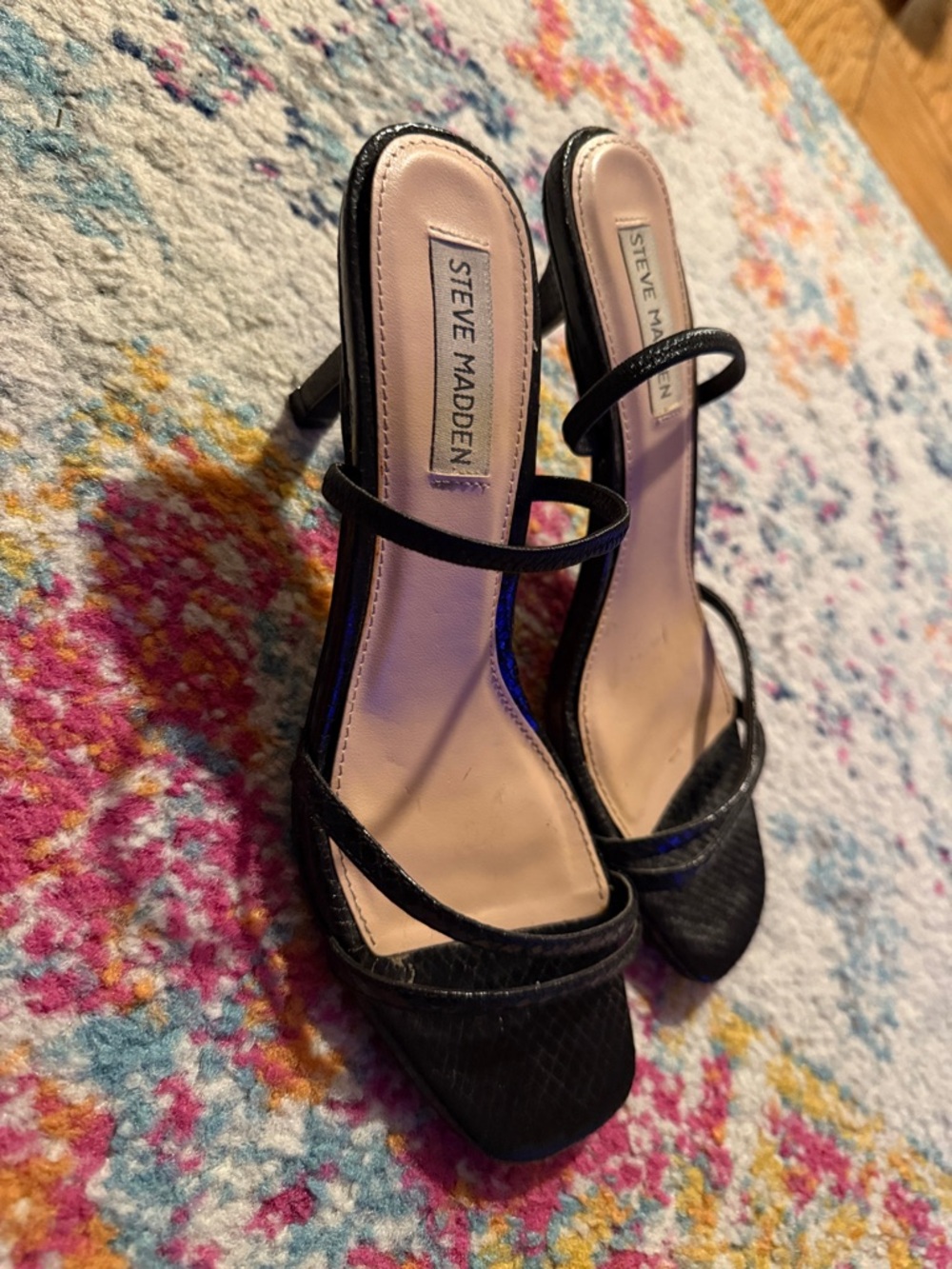 Steve Madden Black Strappy Square-Toe High Heels